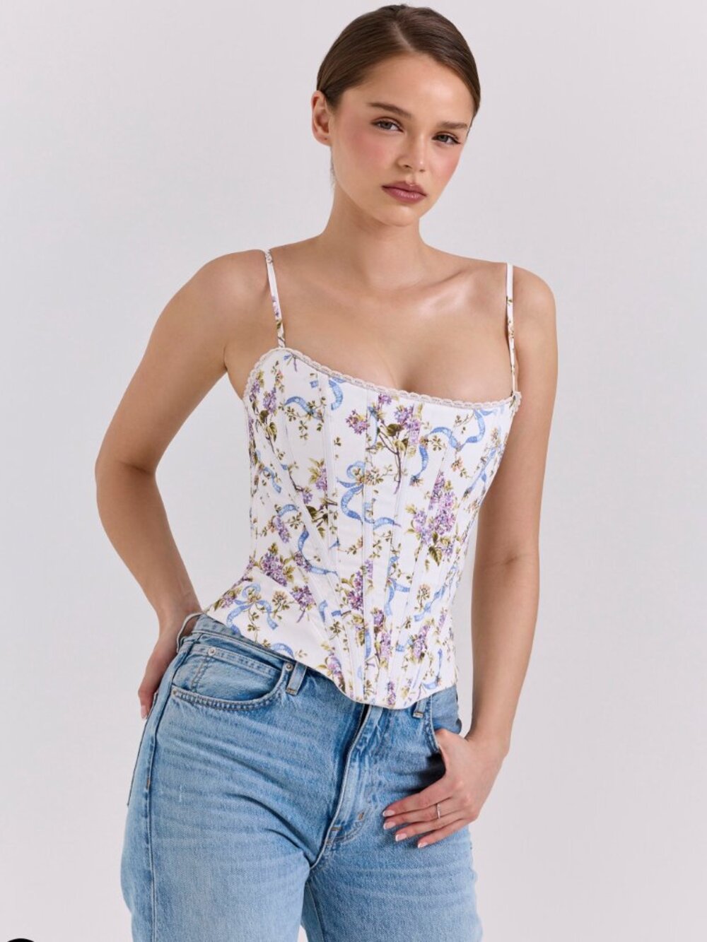 HOUSE OF CB Cadie Corset Top XS Floral Ribbon Print (see below) - Picture 5 of 10